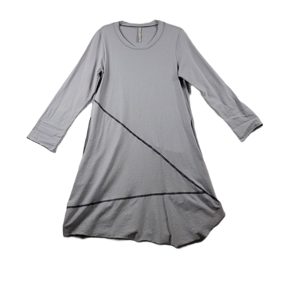 Cynthia Ashby Tunic Dress Womens S Grey Long Sleeve Lagenlook Asymmetrical Hem